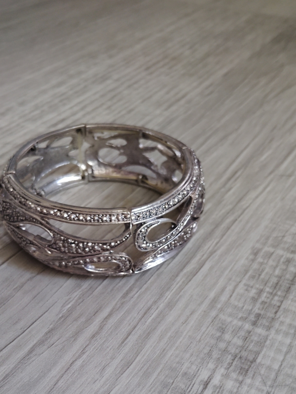 Silver Openwork Crystal-Accented Bangle Bracelet - Women's Jewelry